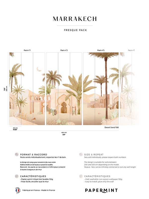 Marrakesh Pack 1 2 3 fabric in gold color - pattern number 8184-BDL-BZ - by Veer Decor in the Papermint Wall Murals collection
