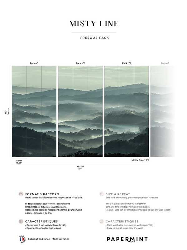 Misty Line Pack 1 2 3 fabric in green color - pattern number 8184-BDL-CB - by Veer Decor in the Papermint Wall Murals collection