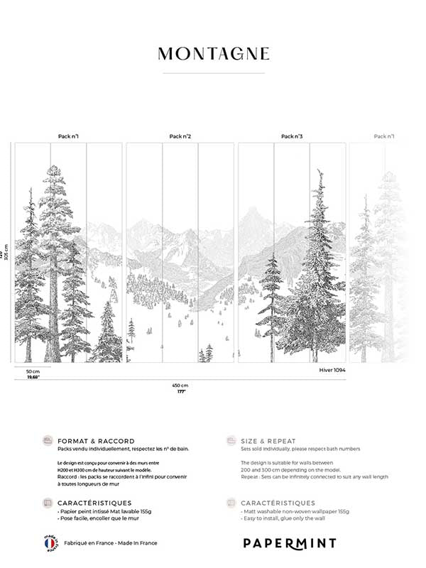 Mountains Pack 1 2 3 fabric in black color - pattern number 8184-BDL-CD - by Veer Decor in the Papermint Wall Murals collection