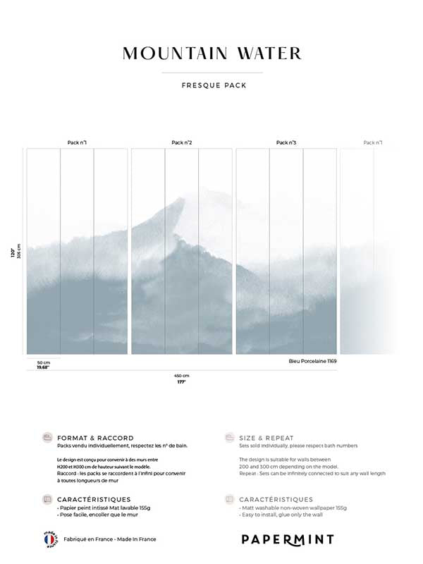 Mountain Water Pack 1 2 3 mural in blue color - pattern number 8184-BDL-CG - by Veer Decor in the Papermint Wall Murals collection