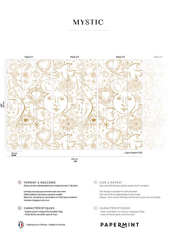 Mystic Pack 1 2 3 fabric in gold color - pattern number 8184-BDL-CH1 - by Veer Decor in the Papermint Wall Murals collection