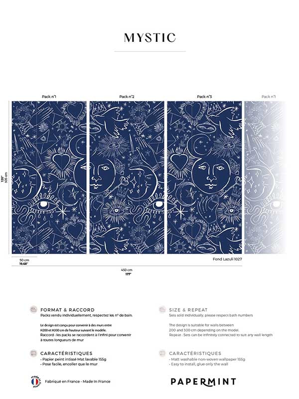 Mystic Pack 1 2 3 fabric in blue color - pattern number 8184-BDL-CH4 - by Veer Decor in the Papermint Wall Murals collection