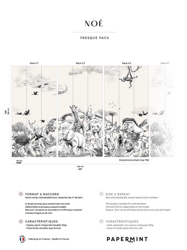 Noah Pack 1 2 3 fabric in gray color - pattern number 8184-BDL-CI - by Veer Decor in the Papermint Wall Murals collection