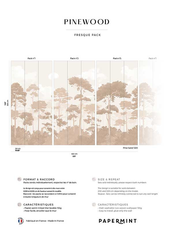 Pinewood Pack 1 2 3 mural in beige color - pattern number 8184-BDL-CO3 - by Veer Decor in the Papermint Wall Murals collection