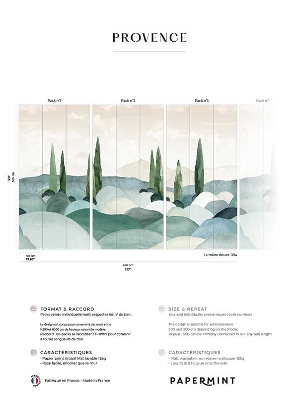 Provence Pack 1 2 3 fabric in green color - pattern number 8184-BDL-CQ1 - by Veer Decor in the Papermint Wall Murals collection