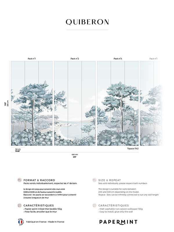 Quiberon Pack 1 2 3 mural in blue color - pattern number 8184-BDL-CR1 - by Veer Decor in the Papermint Wall Murals collection