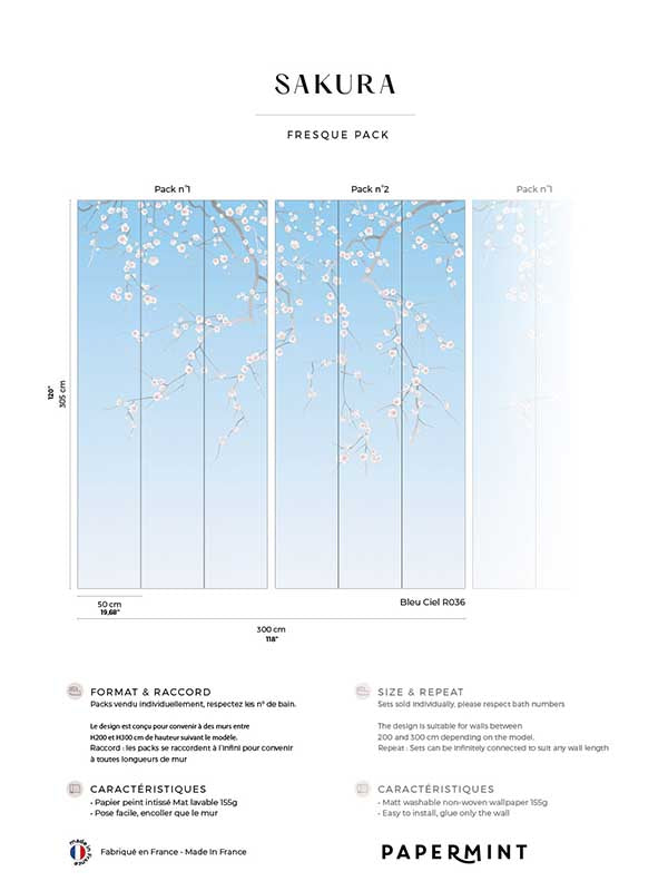 Sakura Pack 1 2 mural in blue color - pattern number 8184-BDL-CW1 - by Veer Decor in the Papermint Wall Murals collection