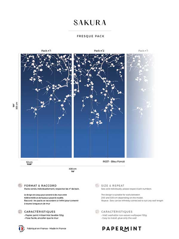 Sakura Pack 1 2 mural in navy color - pattern number 8184-BDL-CW2 - by Veer Decor in the Papermint Wall Murals collection