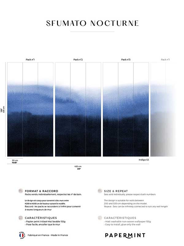 Sfumato Pack 1 2 3 fabric in blue color - pattern number 8184-BDL-CX - by Veer Decor in the Papermint Wall Murals collection