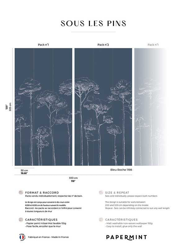 Under the Pines Pack 1 2 fabric in blue color - pattern number 8184-BDL-CY1 - by Veer Decor in the Papermint Wall Murals collection