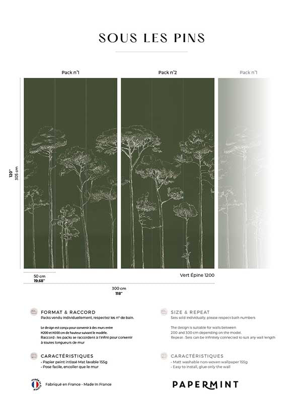 Under the Pines Pack 1 2 fabric in green color - pattern number 8184-BDL-CY3 - by Veer Decor in the Papermint Wall Murals collection
