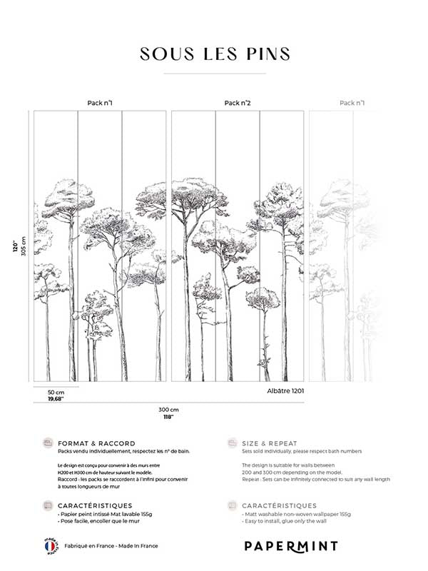 Under the Pines Pack 1 2 fabric in black color - pattern number 8184-BDL-CY4 - by Veer Decor in the Papermint Wall Murals collection