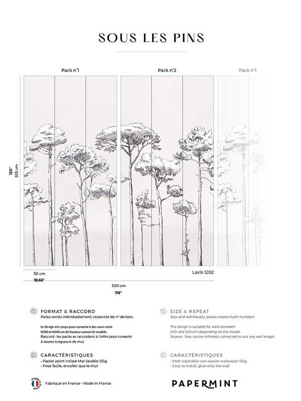 Under the Pines Pack 1 2 fabric in white color - pattern number 8184-BDL-CY5 - by Veer Decor in the Papermint Wall Murals collection