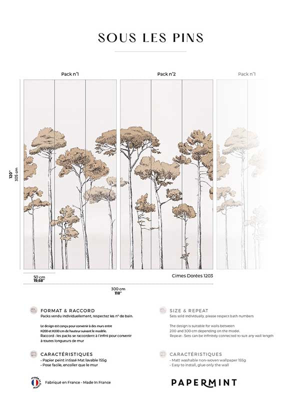 Under the Pines Pack 1 2 fabric in gold color - pattern number 8184-BDL-CY6 - by Veer Decor in the Papermint Wall Murals collection