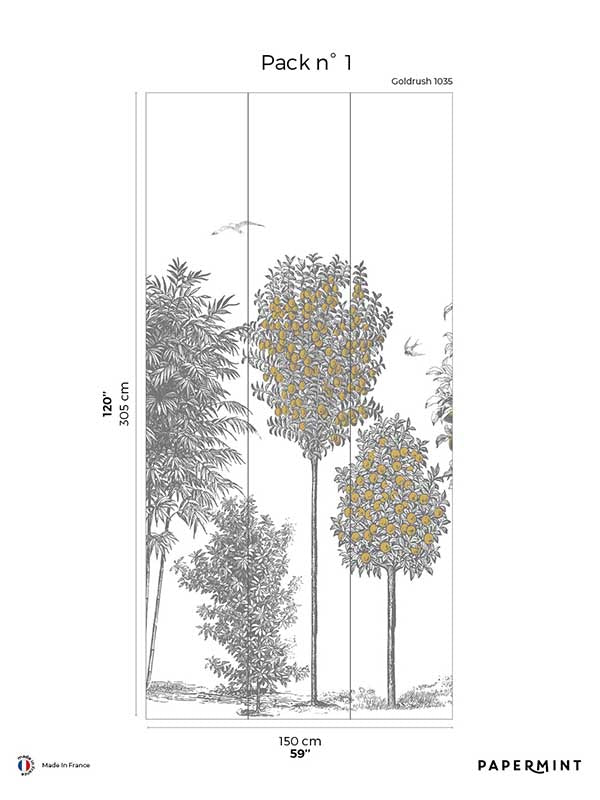 Orchards Pack 1 fabric in gold color - pattern number 8184-BF1-A - by Veer Decor in the Papermint Wall Murals collection