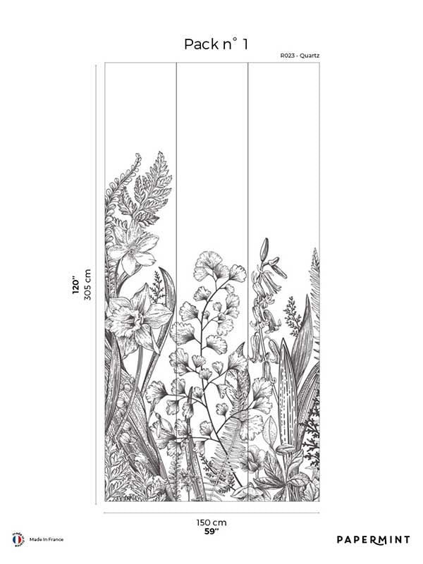 Garden Line Pack 1 mural in gray color - pattern number 8184-BG1-A - by Veer Decor in the Papermint Wall Murals collection