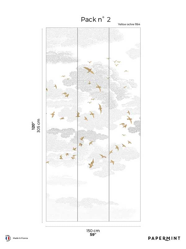 Birds Pack 2 fabric in yellow color - pattern number 8184-BR2-B - by Veer Decor in the Papermint Wall Murals collection