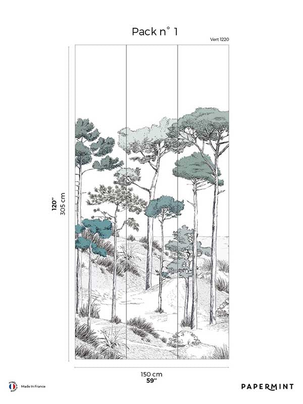 Pines Pack 1 mural in green color - pattern number 8184-BT2-A - by Veer Decor in the Papermint Wall Murals collection