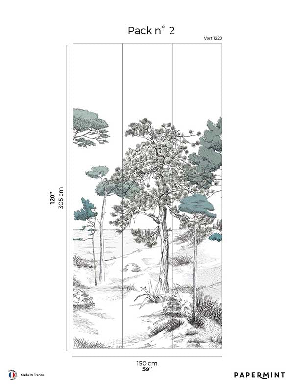 Pines Pack 2 mural in green color - pattern number 8184-BT2-B - by Veer Decor in the Papermint Wall Murals collection