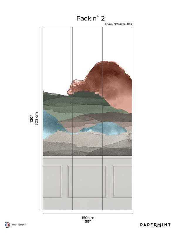 Line Water Chair Rail Faux Wainscoting Pack 2 mural in gray color - pattern number 8184-BW1-B - by Veer Decor in the Papermint Wall Murals collection