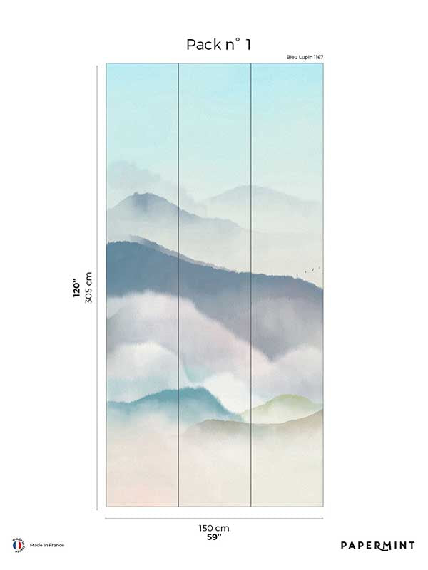 Japanese Mountain Pack 1 mural in blue color - pattern number 8184-CF1-A - by Veer Decor in the Papermint Wall Murals collection