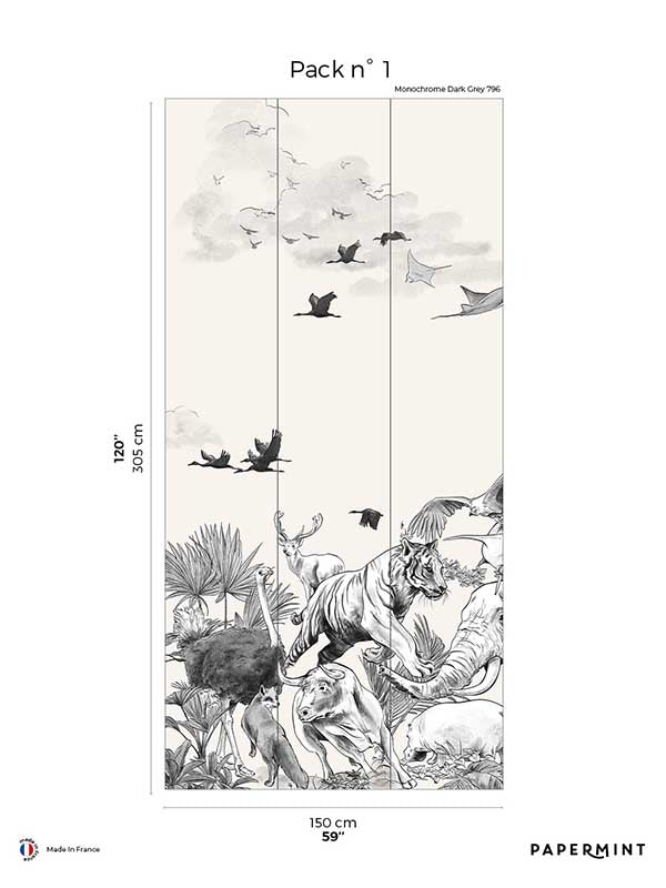 Noah Pack 1 fabric in gray color - pattern number 8184-CI1-A - by Veer Decor in the Papermint Wall Murals collection