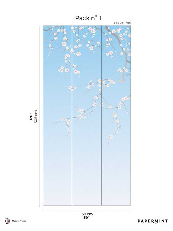 Sakura Pack 1 fabric in blue color - pattern number 8184-CW1-A - by Veer Decor in the Papermint Wall Murals collection