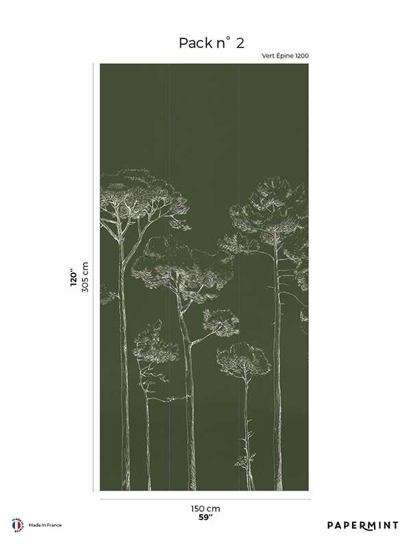 Under the Pines Pack 2 mural in green color - pattern number 8184-CY3-B - by Veer Decor in the Papermint Wall Murals collection