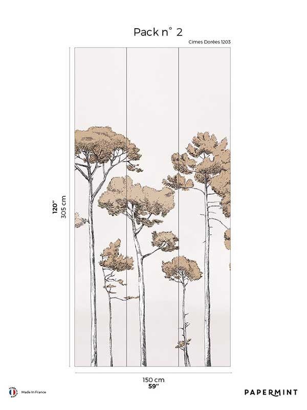 Under the Pines Pack 2 mural in gold color - pattern number 8184-CY6-B - by Veer Decor in the Papermint Wall Murals collection