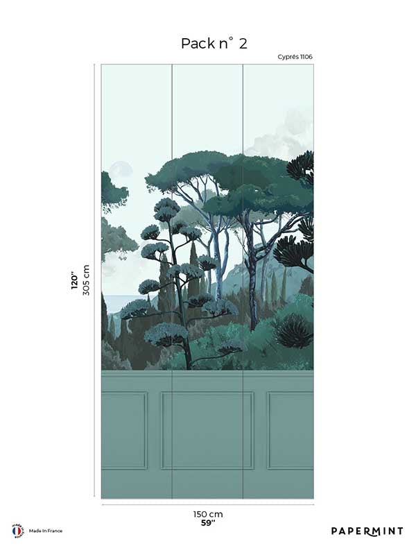 Tuscany Chair Rail with Faux Wainscoting Pack 2 mural in green color - pattern number 8184-DB1-B - by Veer Decor in the Papermint Wall Murals collection