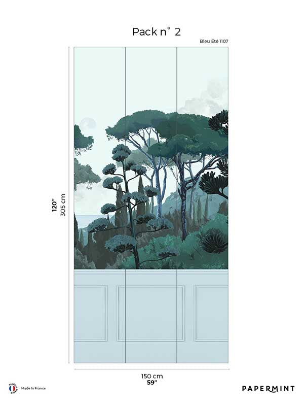 Tuscany Chair Rail with Faux Wainscoting Pack 2 mural in blue color - pattern number 8184-DB2-B - by Veer Decor in the Papermint Wall Murals collection