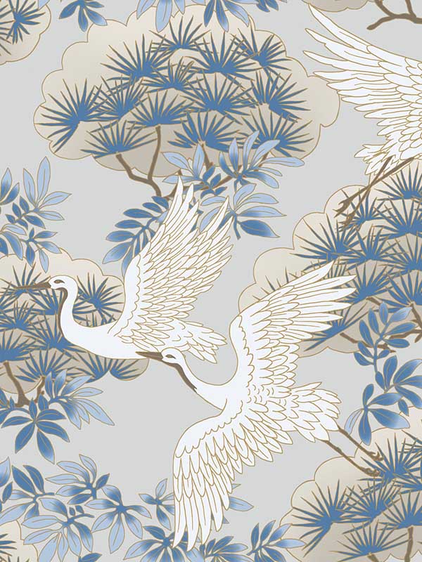 Sprig and Heron fabric in light blue color - pattern number AF6591 - by Ronald Redding in the Tea Garden Second Edition collection