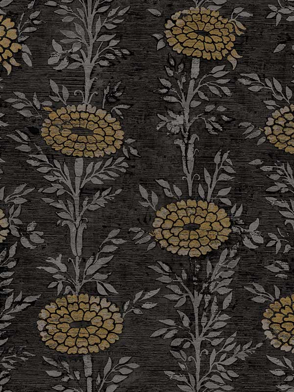 French Marigold fabric in black and gold color - pattern number ZA8017 - by Ronald Redding in the Tea Garden Second Edition collection