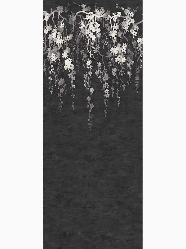 Sakura Blooms 2 Panel mural in black color - pattern number ZA8058M - by Ronald Redding in the Tea Garden Second Edition collection