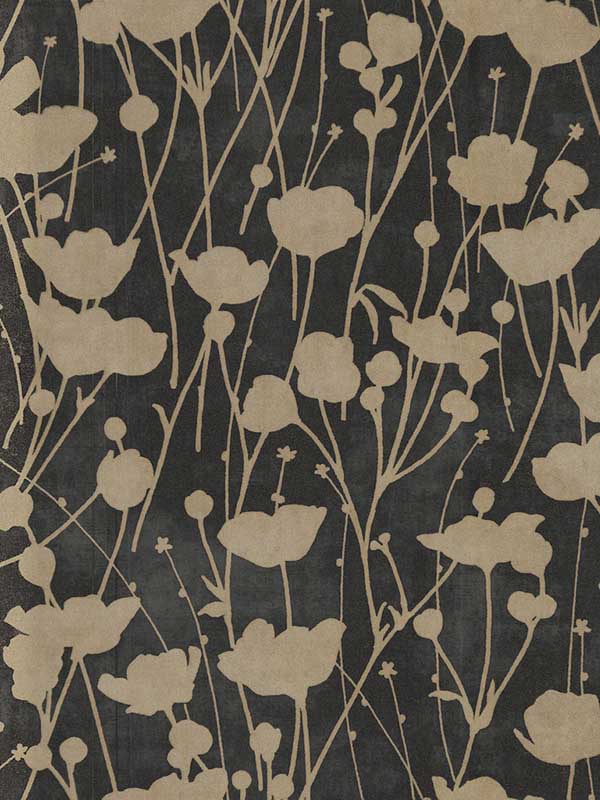 Shimmering Poppies wallpaper in black and gold color - pattern number ZA8066 - by Ronald Redding in the Tea Garden Second Edition collection