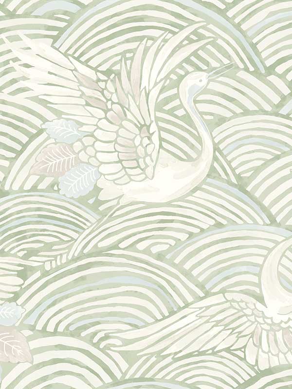 Egret Tidal Dance wallpaper in sage color - pattern number 4172-27497 - by A Street Prints in the Sea Salt collection