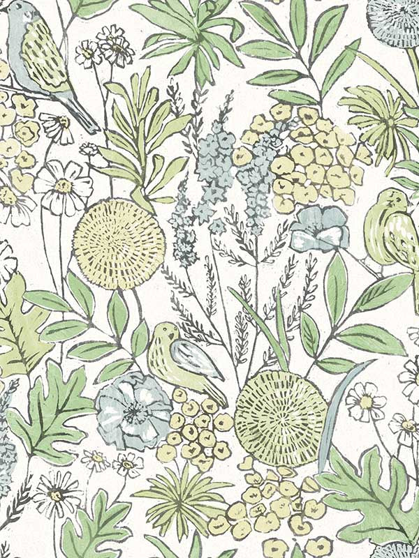 Goldfinch Birds and Blooms fabric in green color - pattern number 4148-27412 - by Chesapeake in the PrintWorks collection