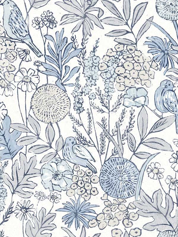 Goldfinch Birds and Blooms fabric in blue color - pattern number 4148-27414 - by Chesapeake in the PrintWorks collection