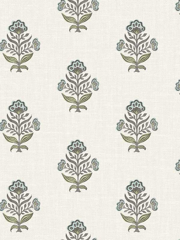 Hollyhock Floral Crest fabric in aqua color - pattern number 4148-27415 - by Chesapeake in the PrintWorks collection