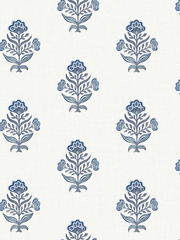 Hollyhock Floral Crest fabric in blue color - pattern number 4148-27417 - by Chesapeake in the PrintWorks collection