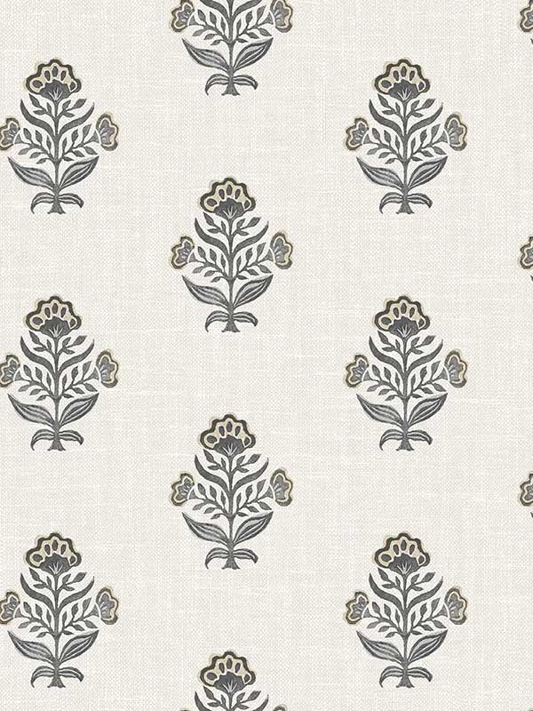 Hollyhock Floral Crest fabric in black color - pattern number 4148-27418 - by Chesapeake in the PrintWorks collection