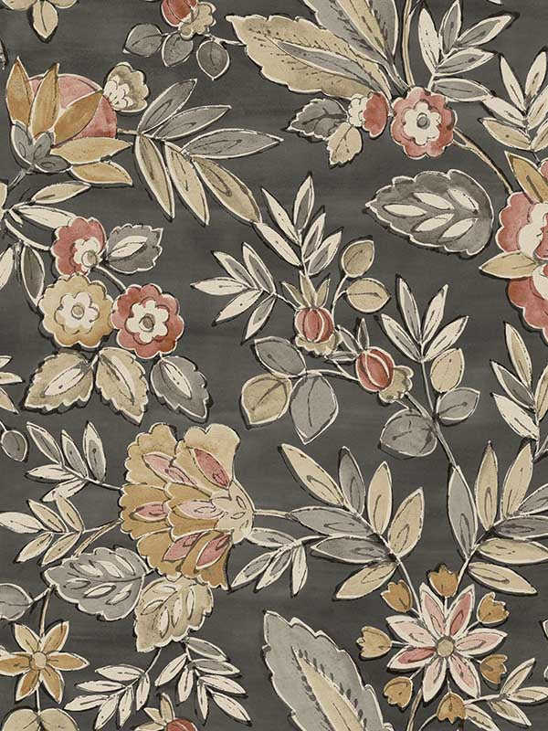Begonia Floral Trail fabric in black color - pattern number 4148-27421 - by Chesapeake in the PrintWorks collection