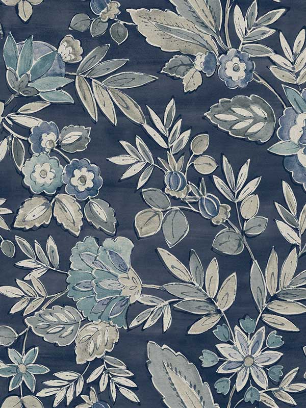 Begonia Floral Trail fabric in indigo color - pattern number 4148-27422 - by Chesapeake in the PrintWorks collection