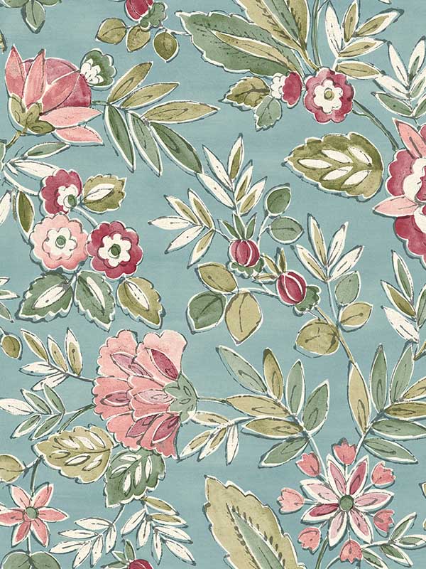 Begonia Floral Trail fabric in teal color - pattern number 4148-27423 - by Chesapeake in the PrintWorks collection
