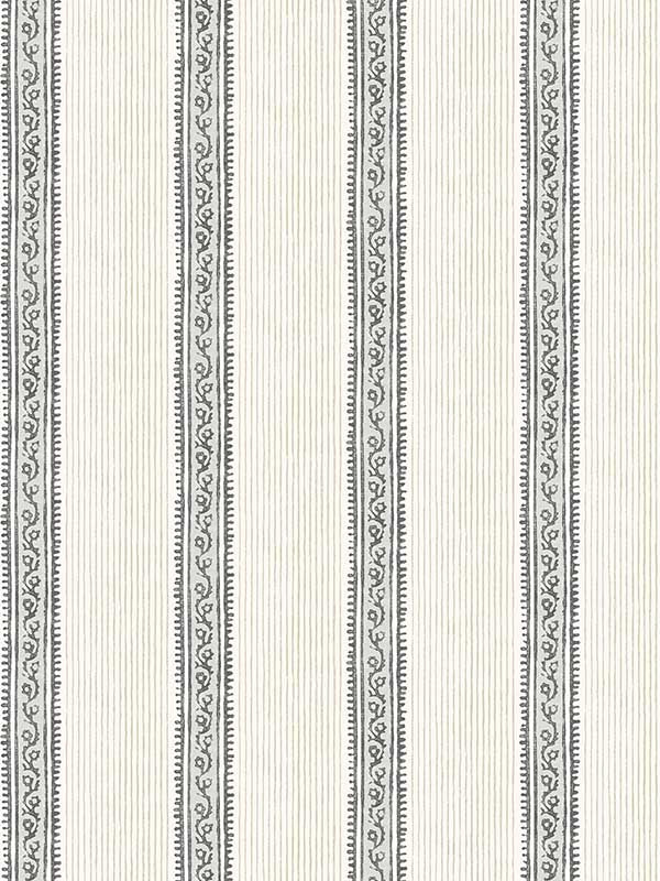 Mandevilla Vine Stripe fabric in black color - pattern number 4148-27426 - by Chesapeake in the PrintWorks collection