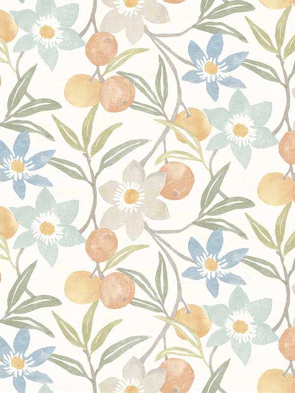 Passiflora Fruit and Floral wallpaper in apricot color - pattern number 4148-27449 - by Chesapeake in the PrintWorks collection