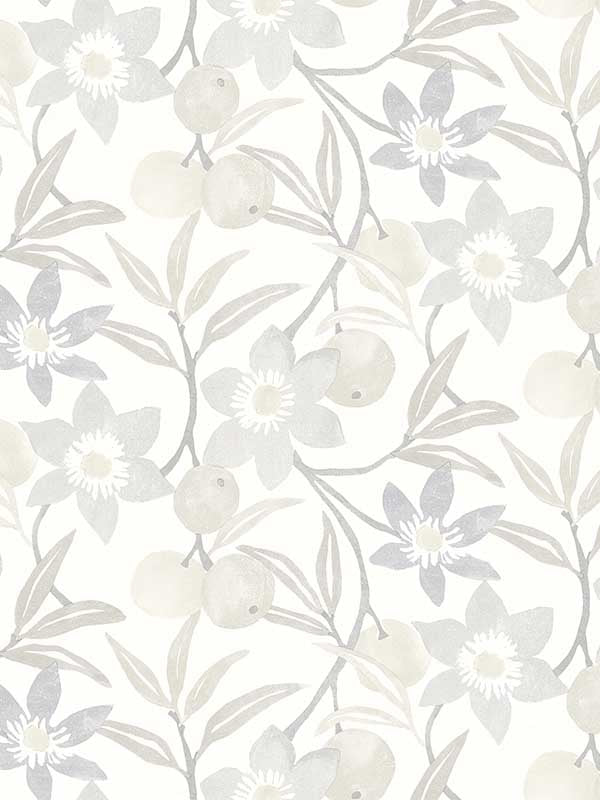 Passiflora Fruit and Floral wallpaper in grey color - pattern number 4148-27450 - by Chesapeake in the PrintWorks collection