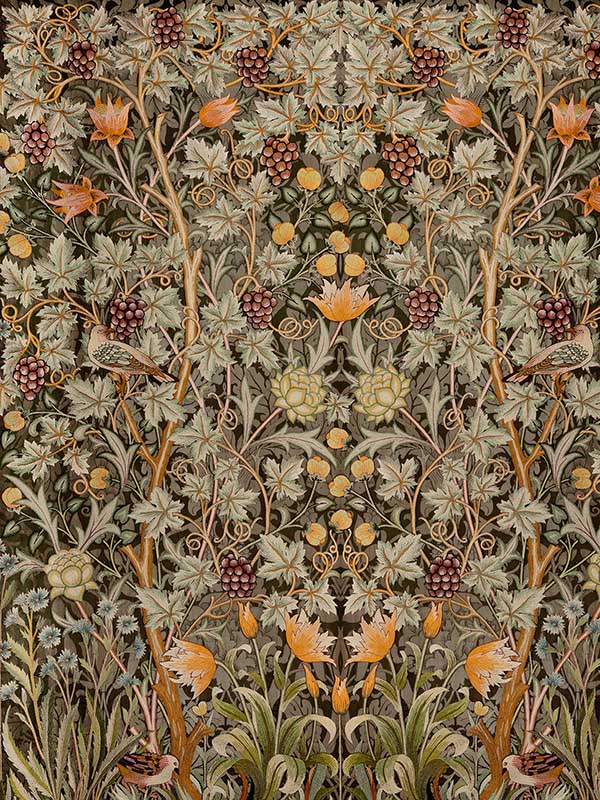Vine Embroidery 6 Panel mural in green color - pattern number 4171-HT84004 - by A Street Prints in the Hidden Treasures Volume 2 collection