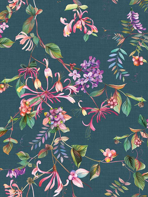 Summer Bouquet wallpaper in grey blue green color - pattern number 47454 - by Galerie in the Flora collection