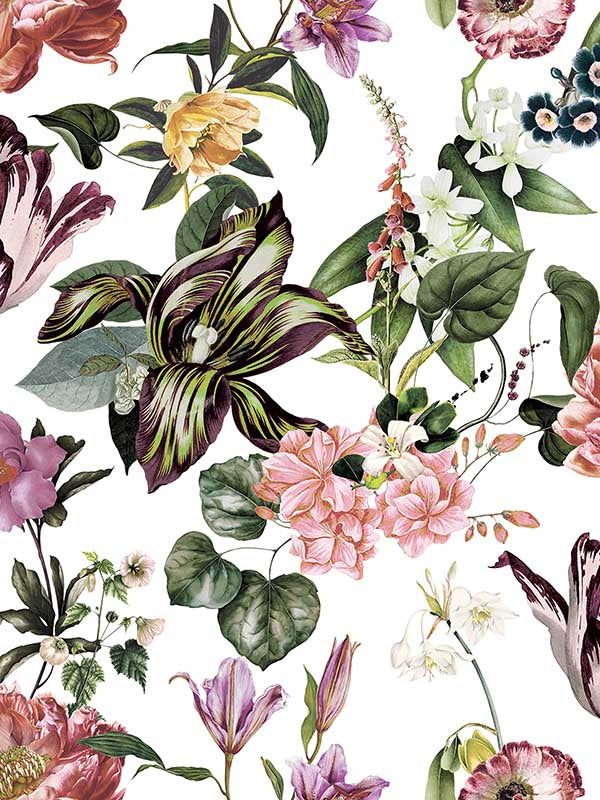 Floral Rhapsody wallpaper in white rose green color - pattern number 47458 - by Galerie in the Flora collection